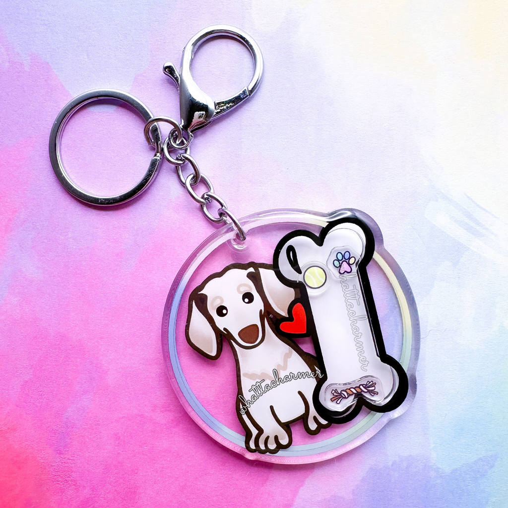 Smooth Clear Cream Dachshund Keychain