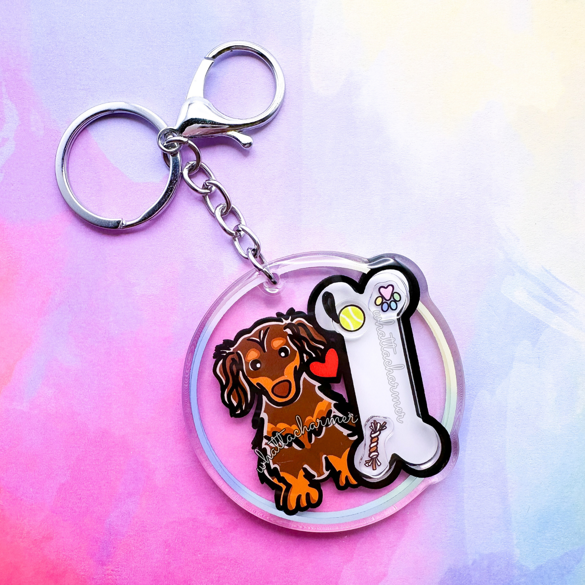 Longhaired Chocolate and Tan Dachshund Keychain