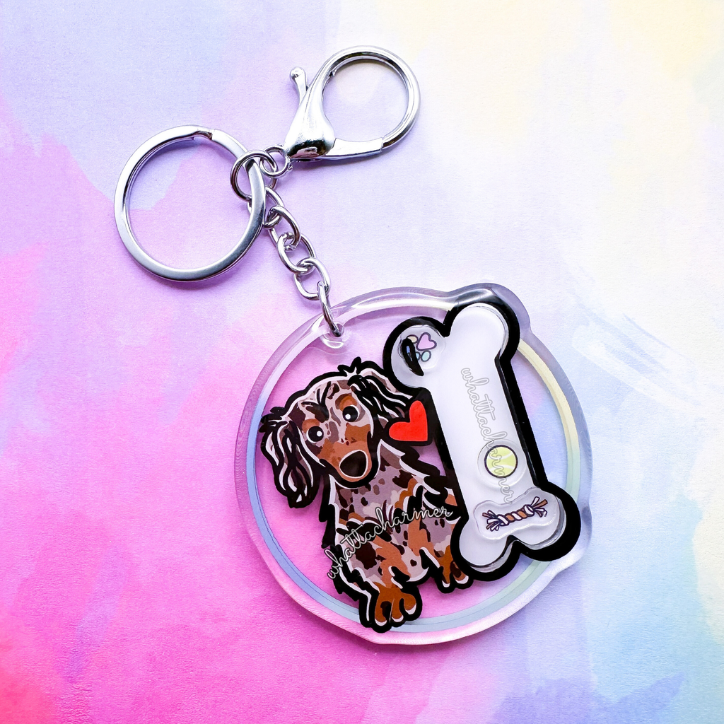 Longhaired Chocolate Dapple Dachshund Keychain