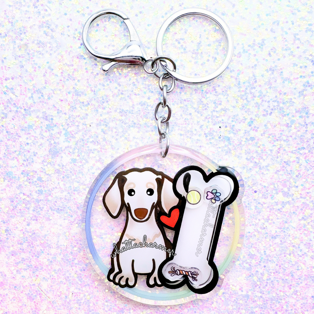 Smooth Clear Cream Dachshund Keychain