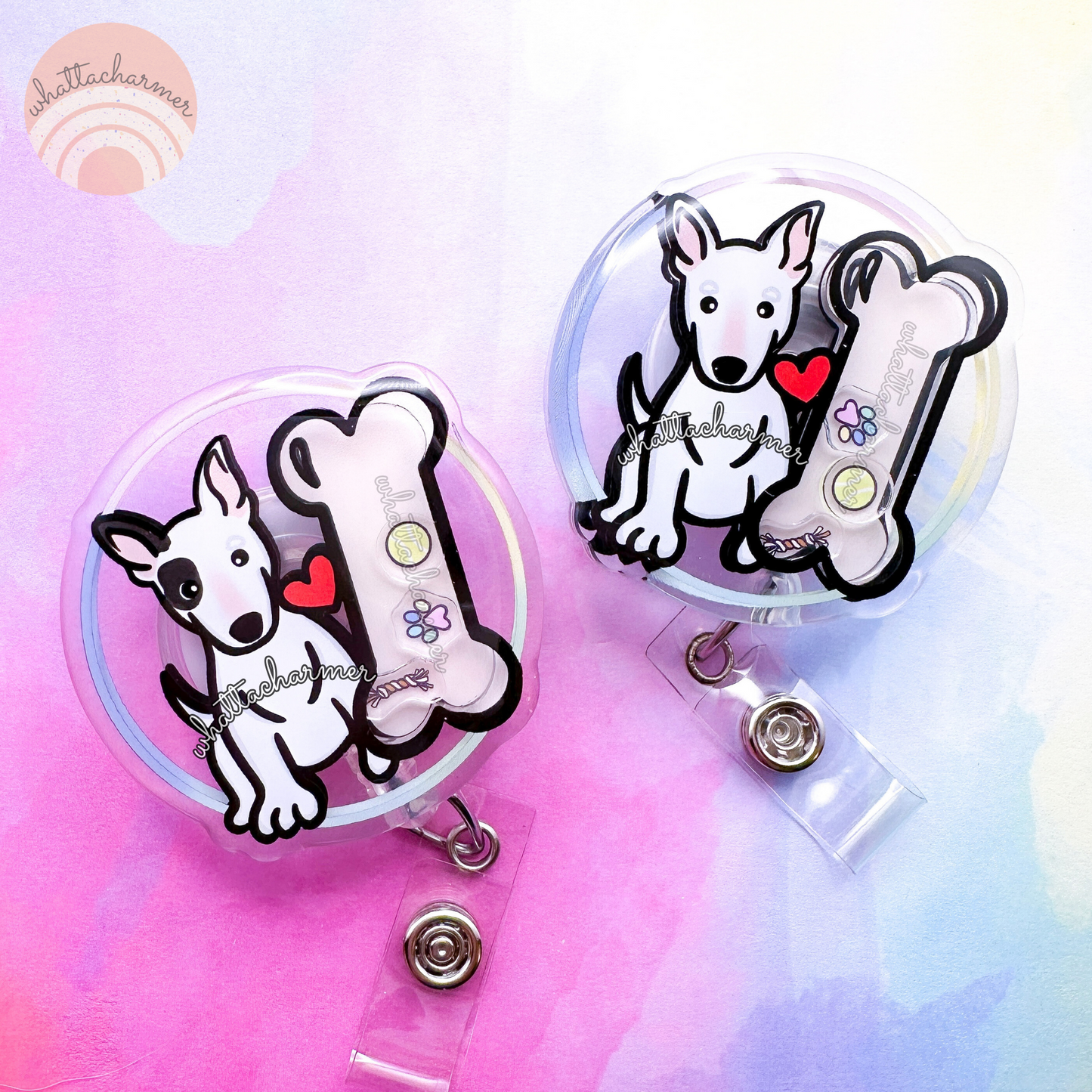 Bull Terrier Shaker Badge Reels