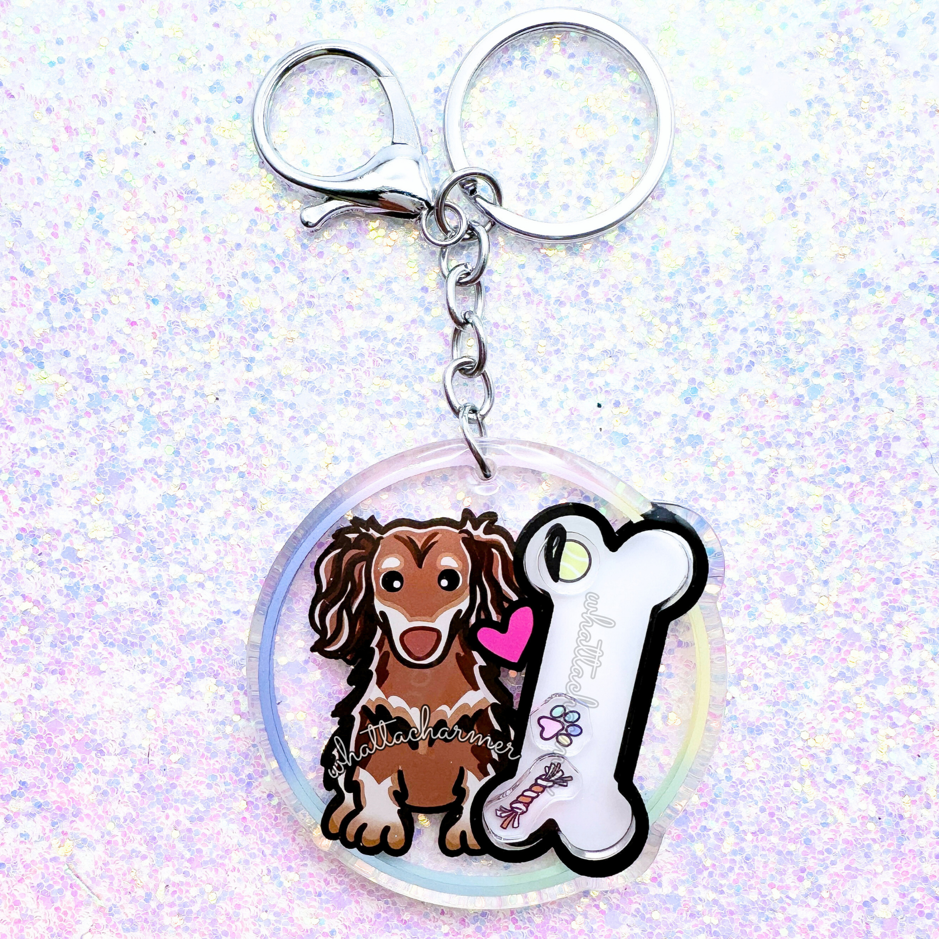 Longhaired Chocolate and Cream Dachshund Keychain