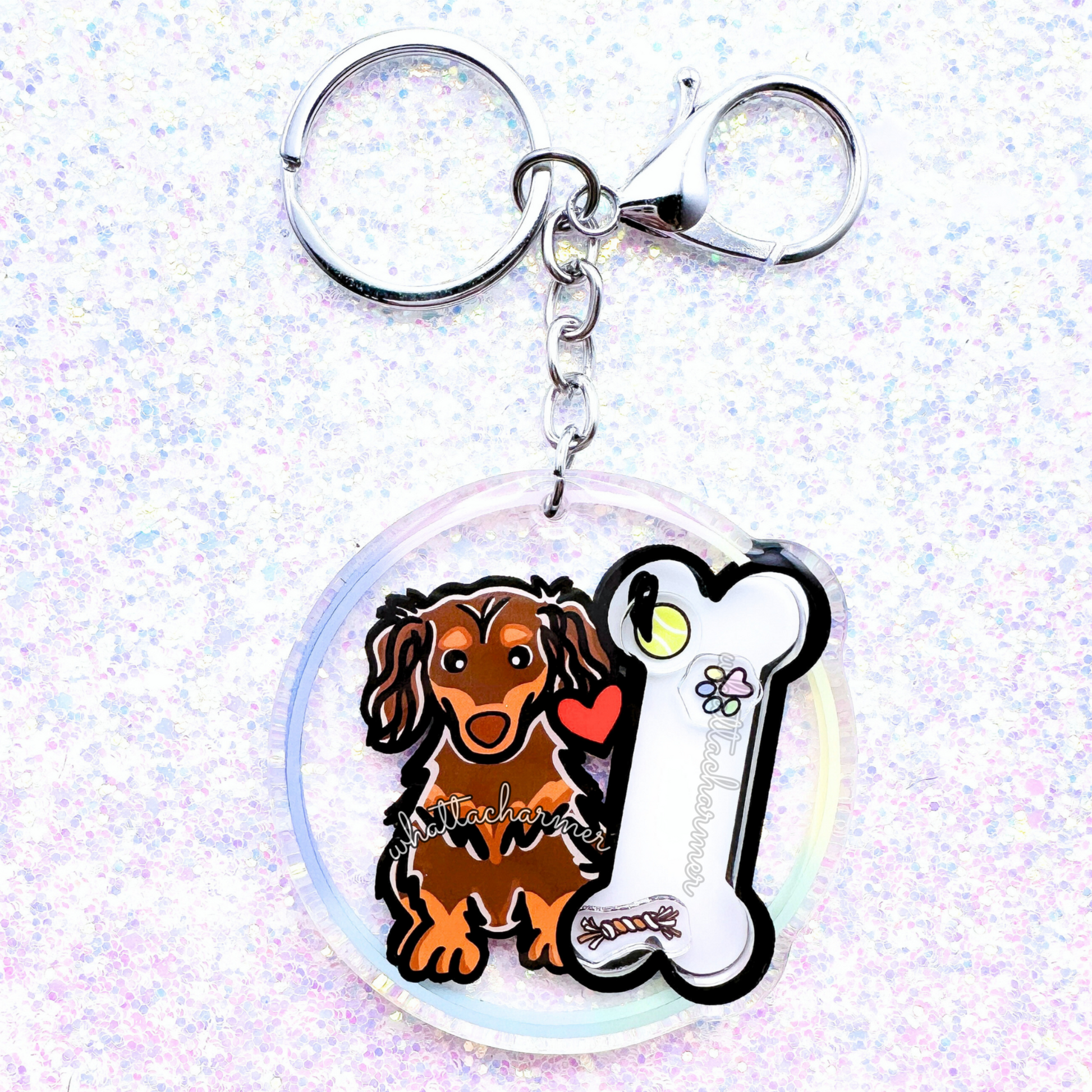 Longhaired Chocolate and Tan Dachshund Keychain
