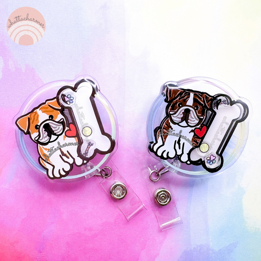 English Bulldog Shaker Badge Reels