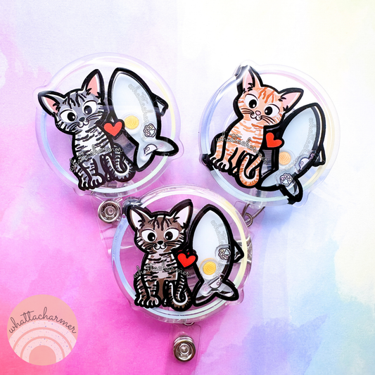 Tabby Cat Shaker Badge Reels