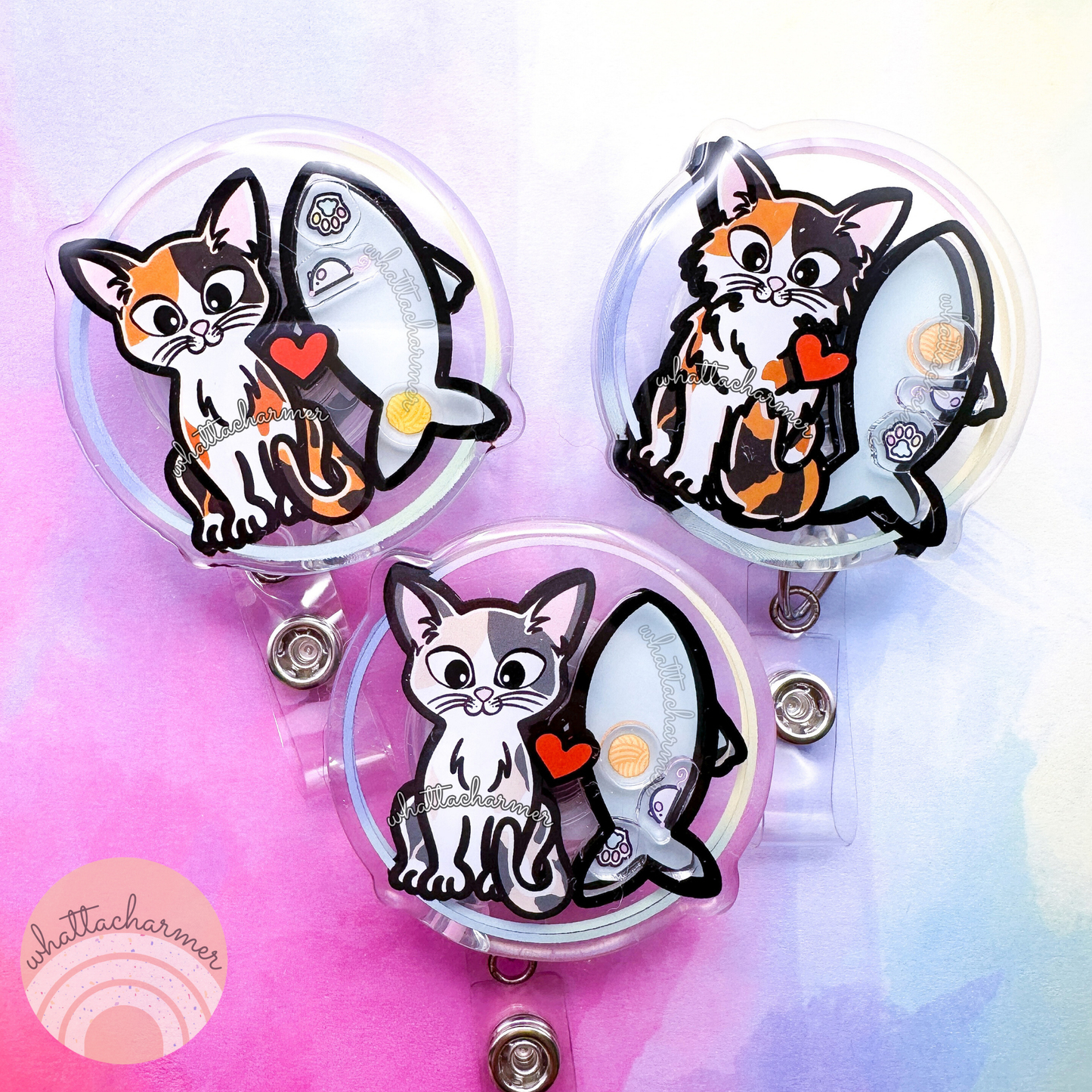 Calico Cat Shaker Badge Reels