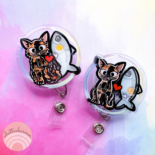 Tortoiseshell (Tortie) Cat Shaker Badge Reels