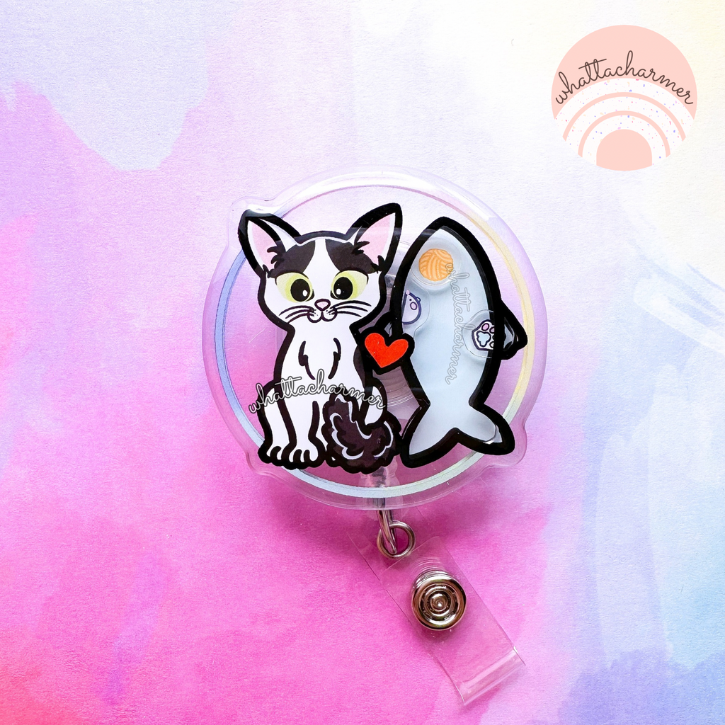 Black Turkish Van Cat Shaker Badge Reel