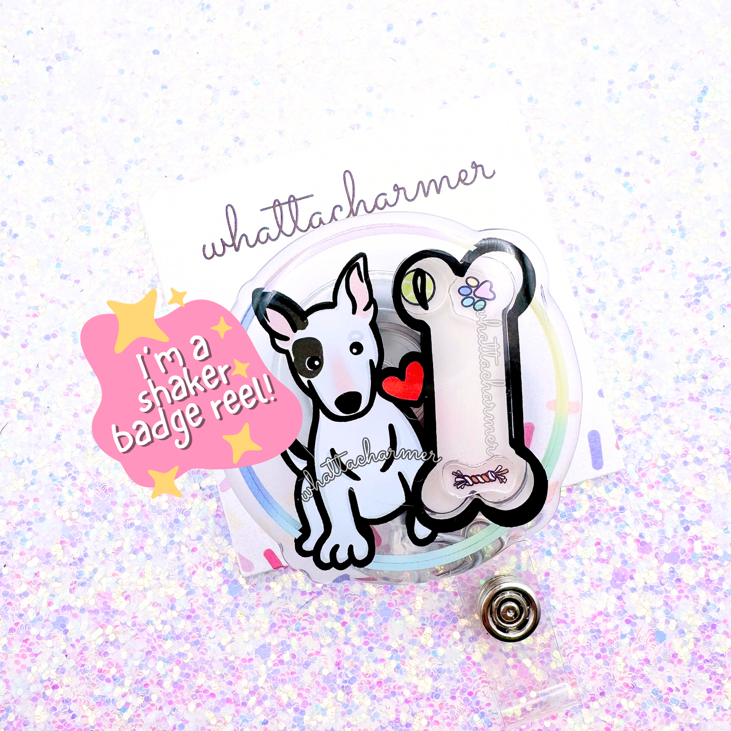 Bull Terrier Shaker Badge Reels