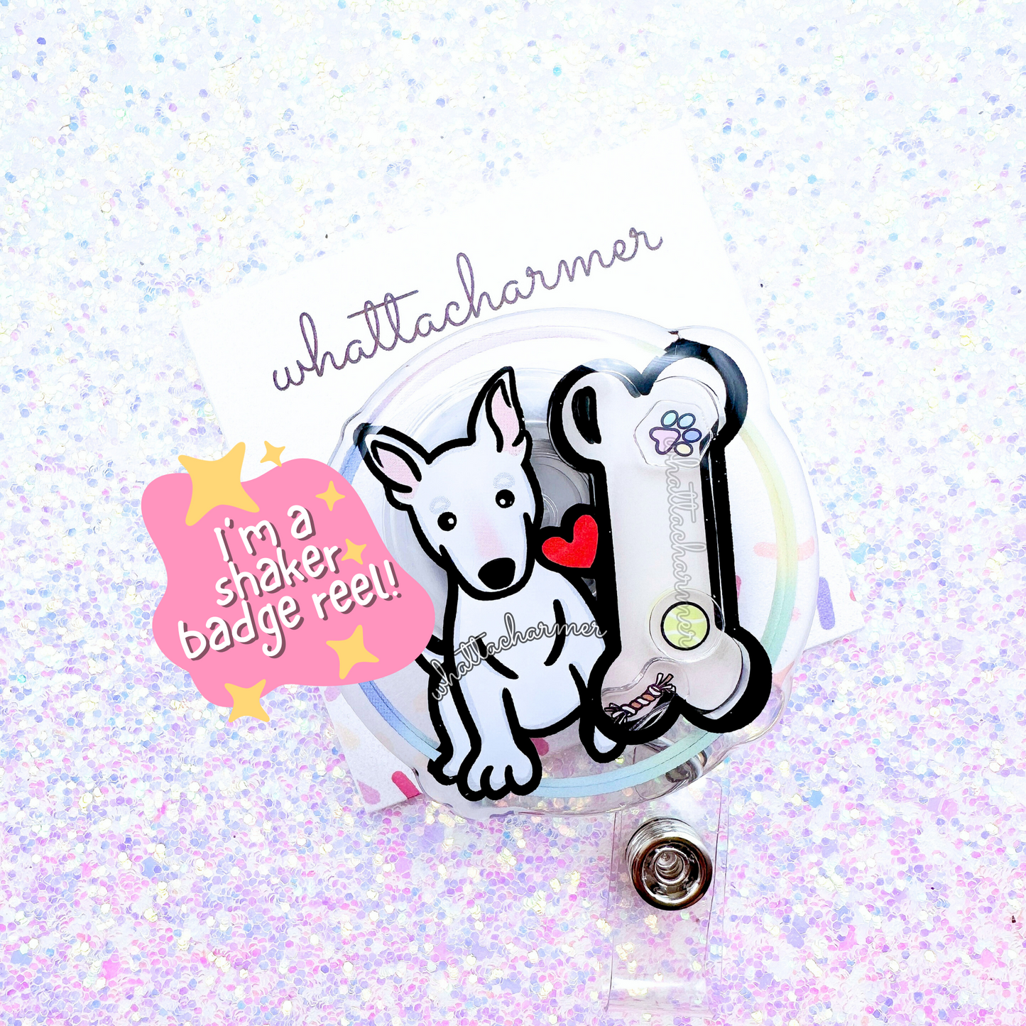 Bull Terrier Shaker Badge Reels