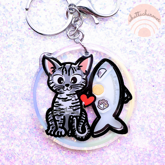 Gray Tabby Cat Keychain