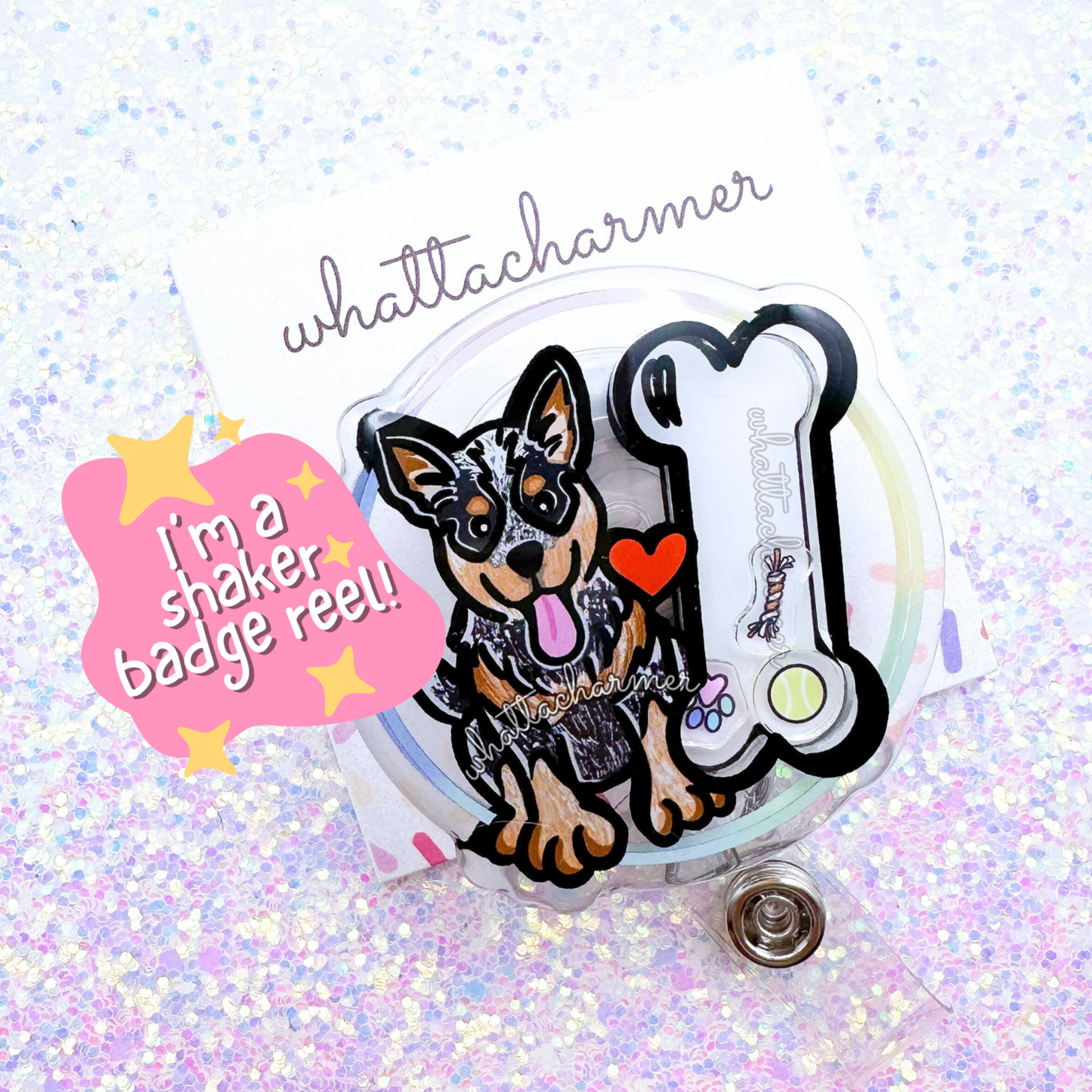 Australian Cattle Dog (Heeler) Shaker Badge Reel