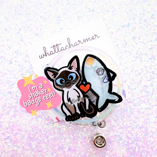 Siamese Cat Shaker Badge Reel