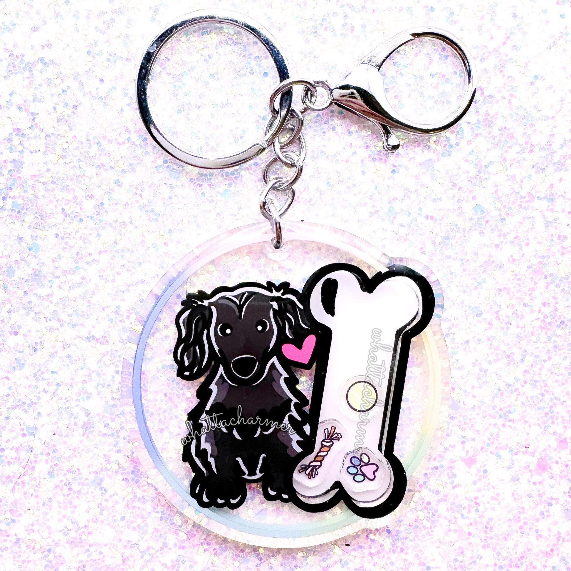 Longhaired Black Dachshund Keychain