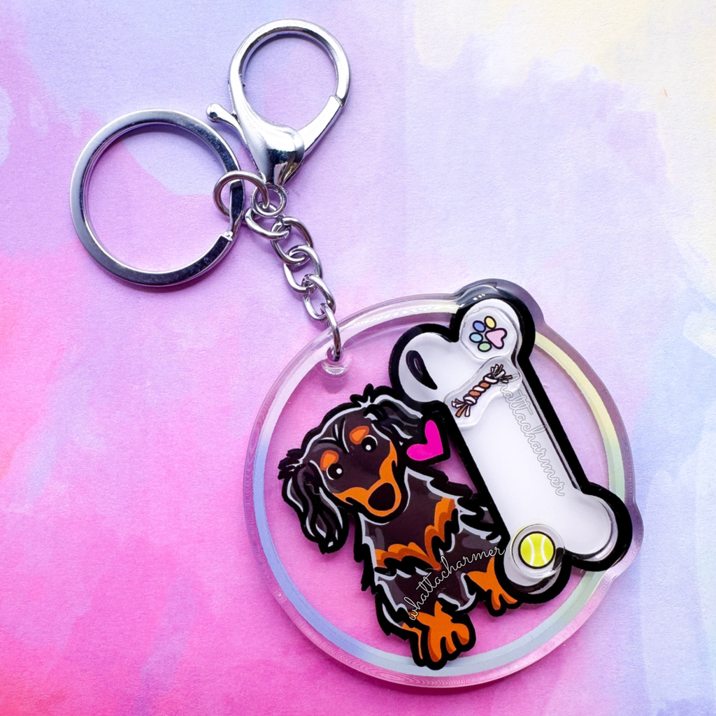 Longhaired Black and Tan Dachshund Keychain