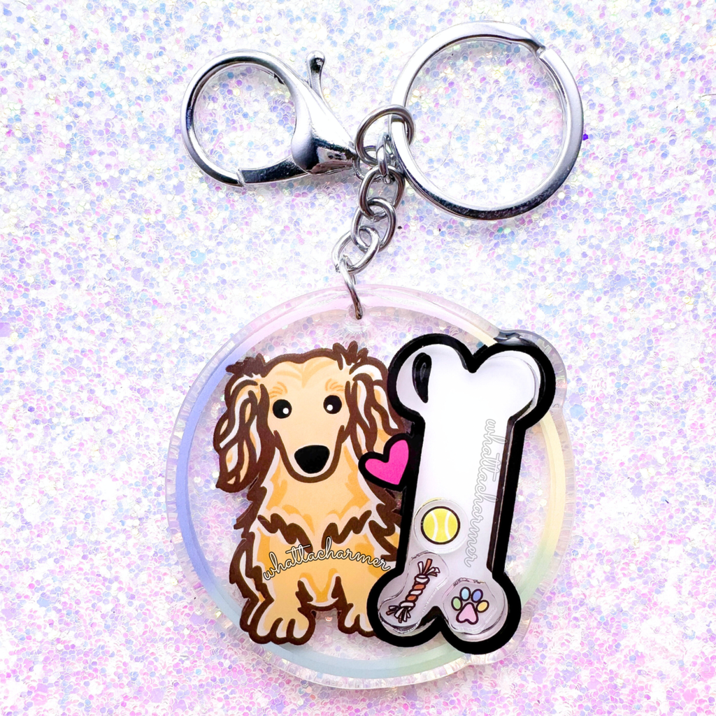 Longhaired Cream Dachshund Keychain