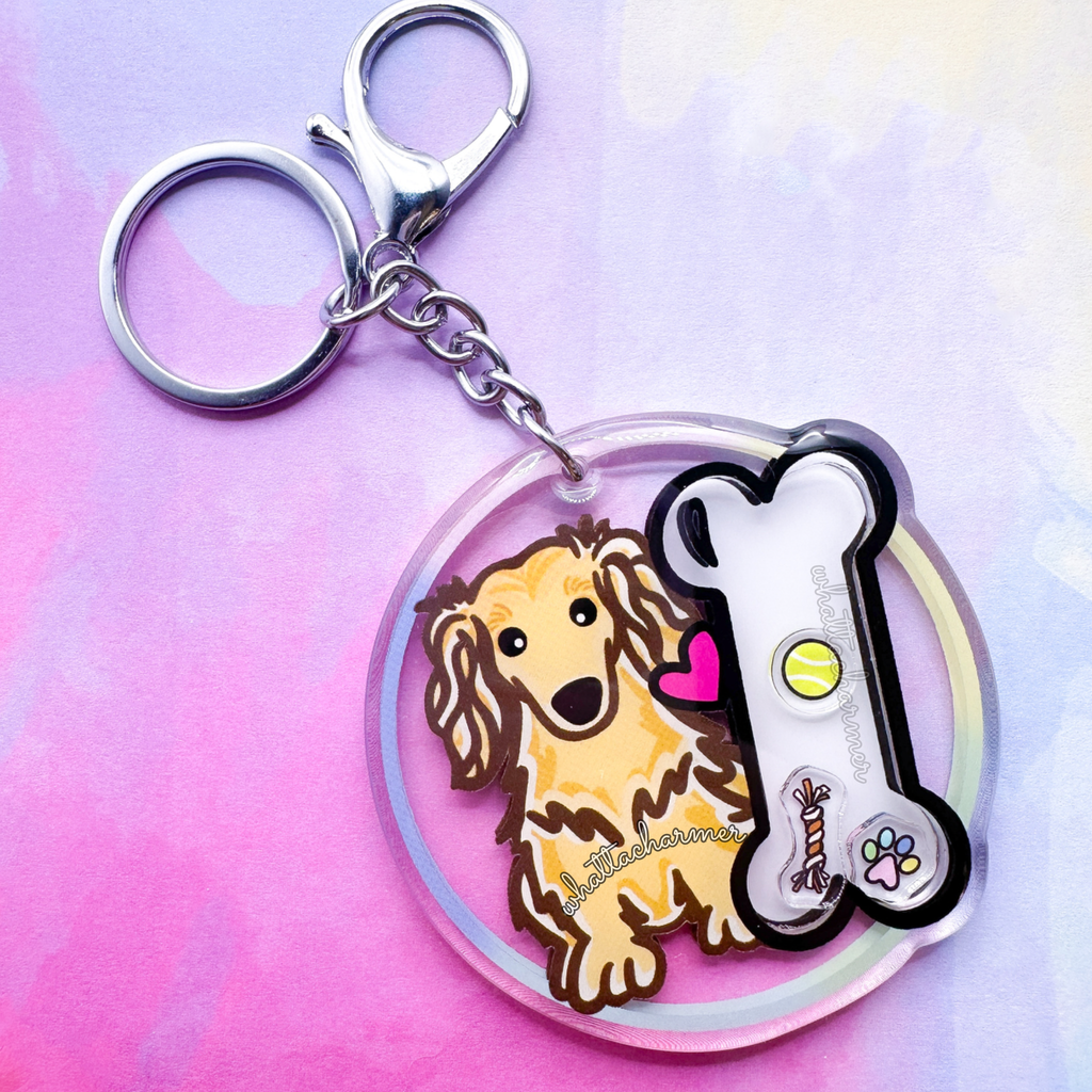 Longhaired Cream Dachshund Keychain