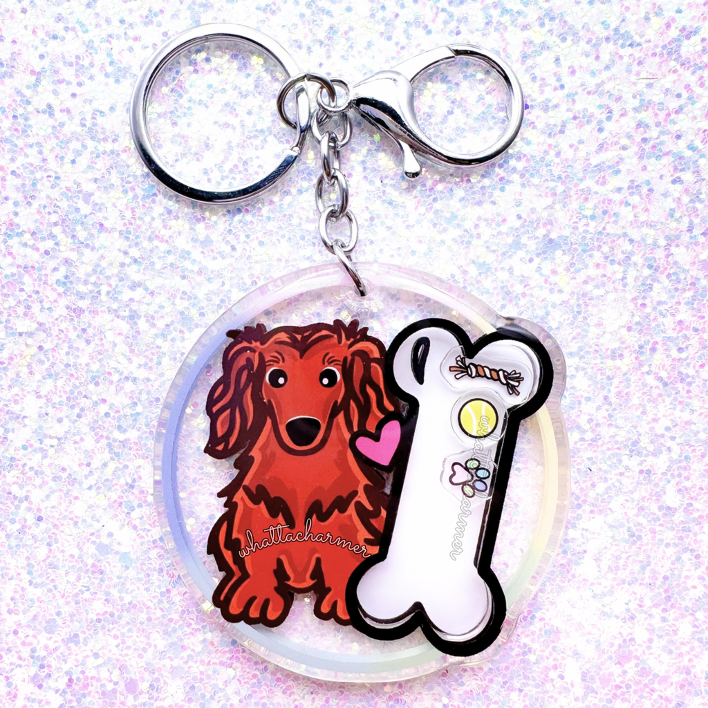 Longhaired Red Dachshund Keychain