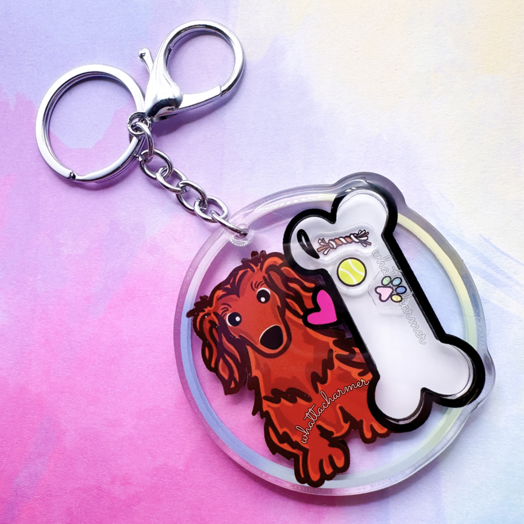 Longhaired Red Dachshund Keychain
