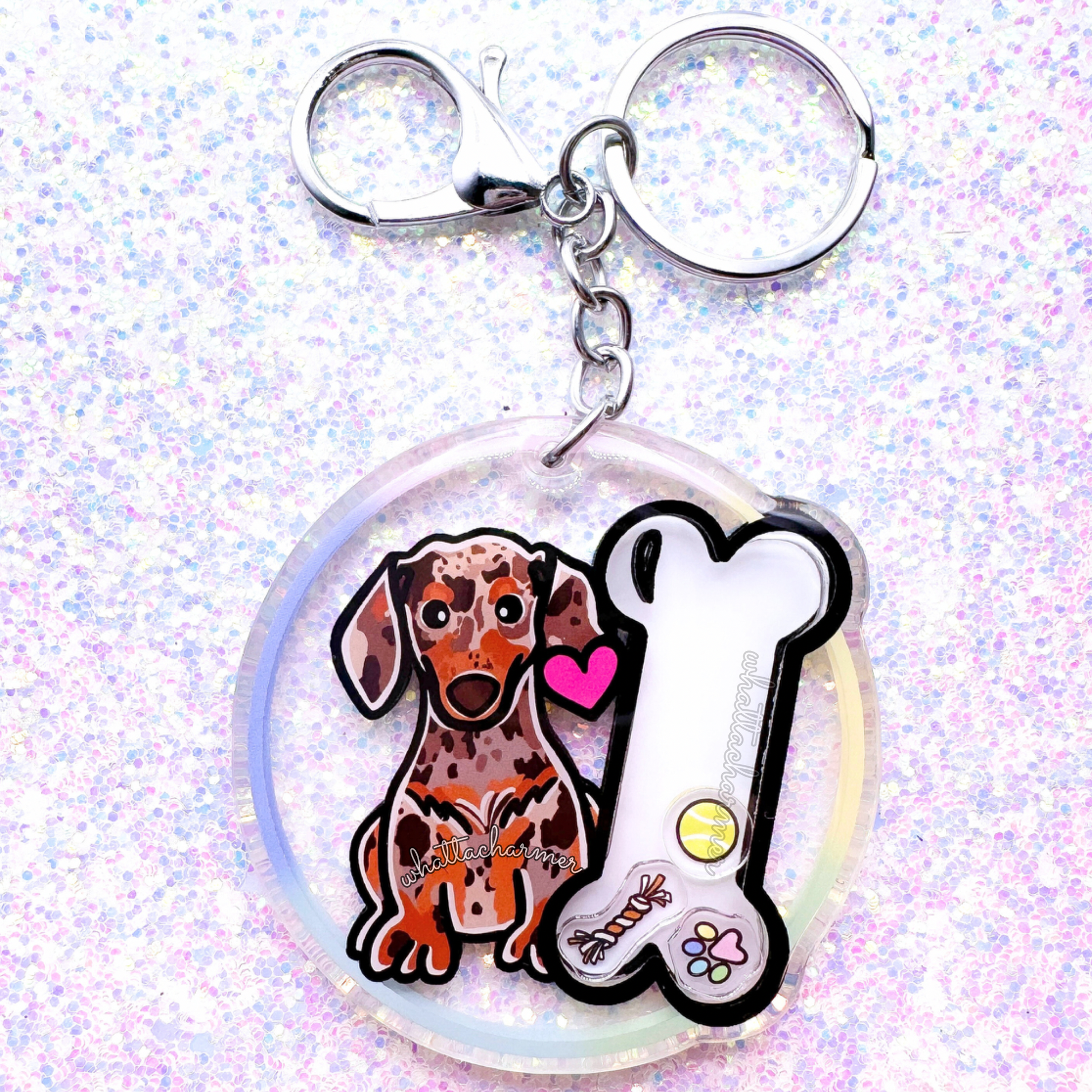 Smooth Chocolate Dapple Dachshund Keychain