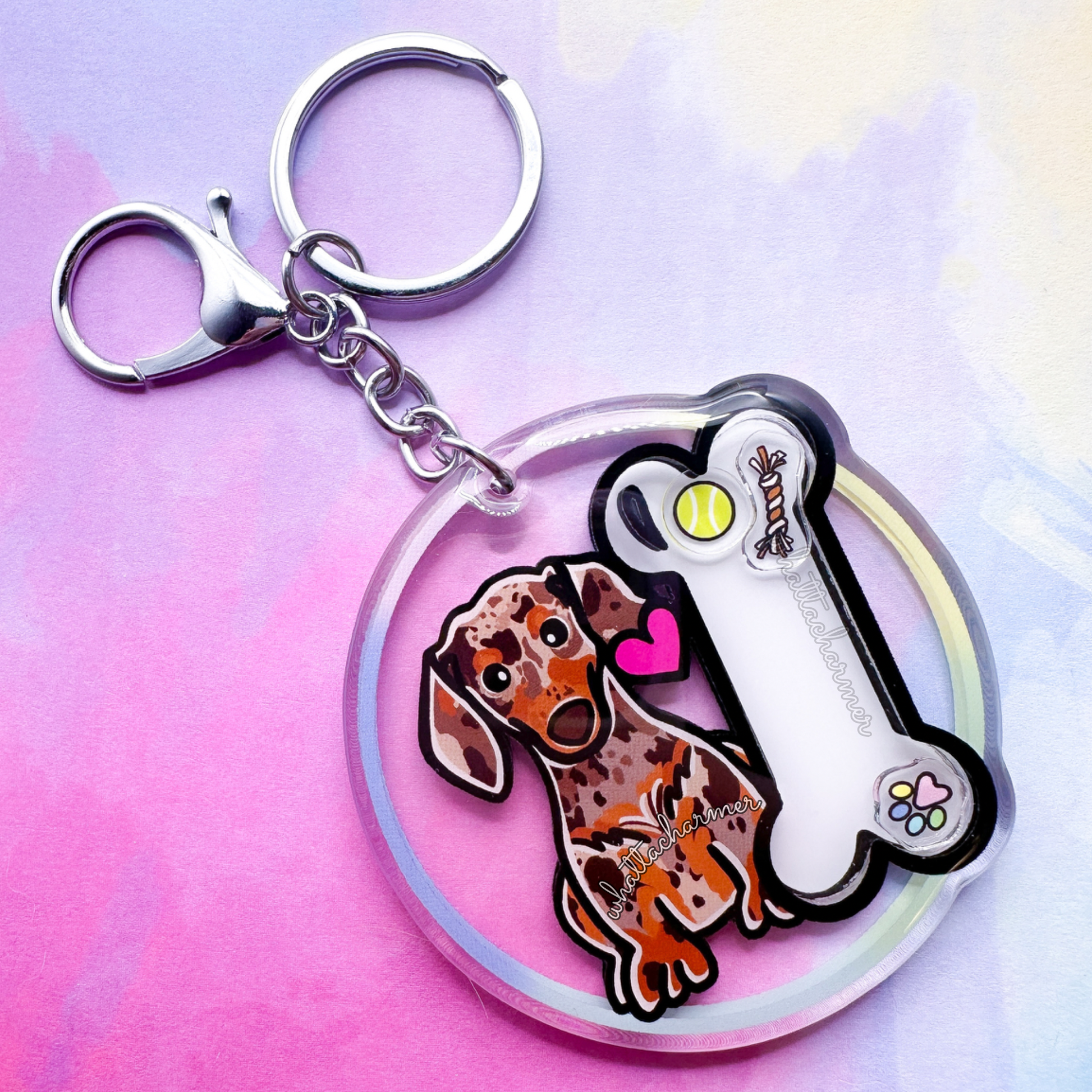 Smooth Chocolate Dapple Dachshund Keychain