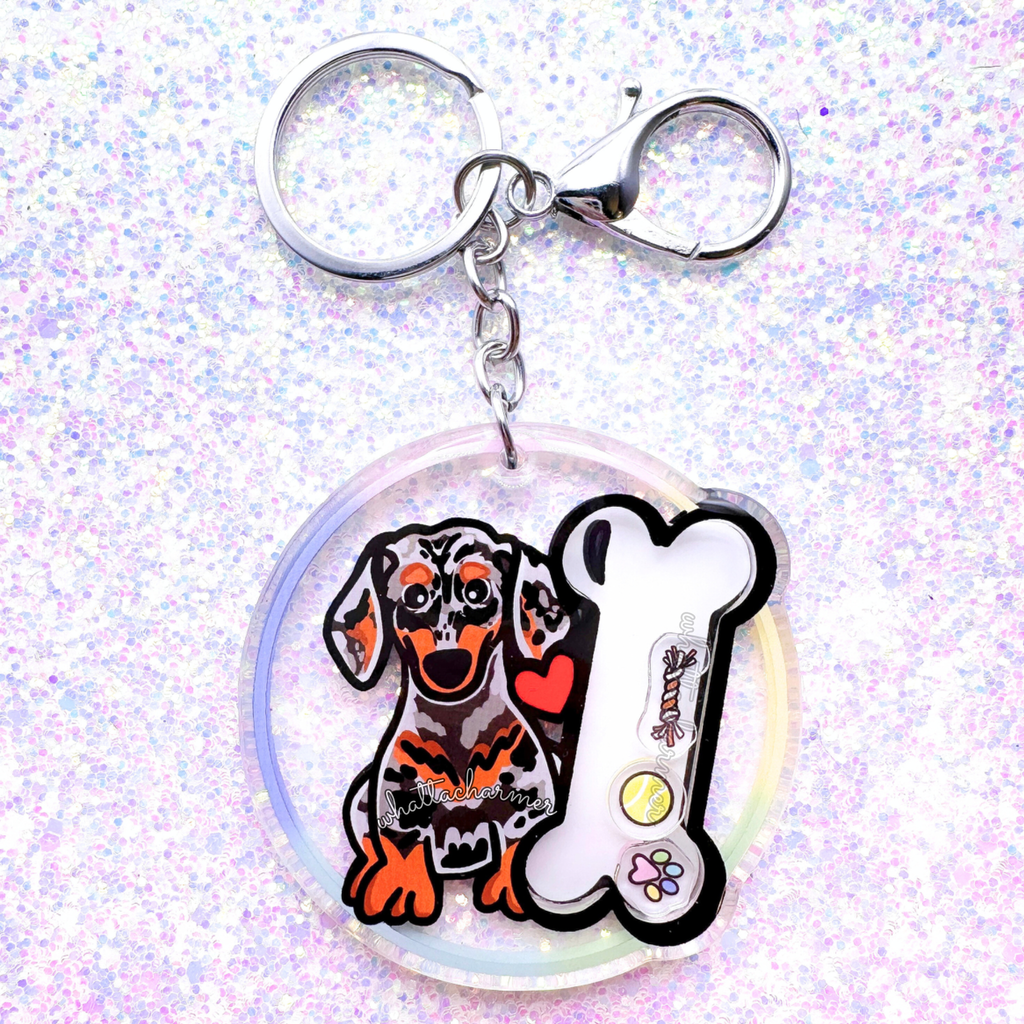 Smooth Silver Dapple Dachshund Keychain