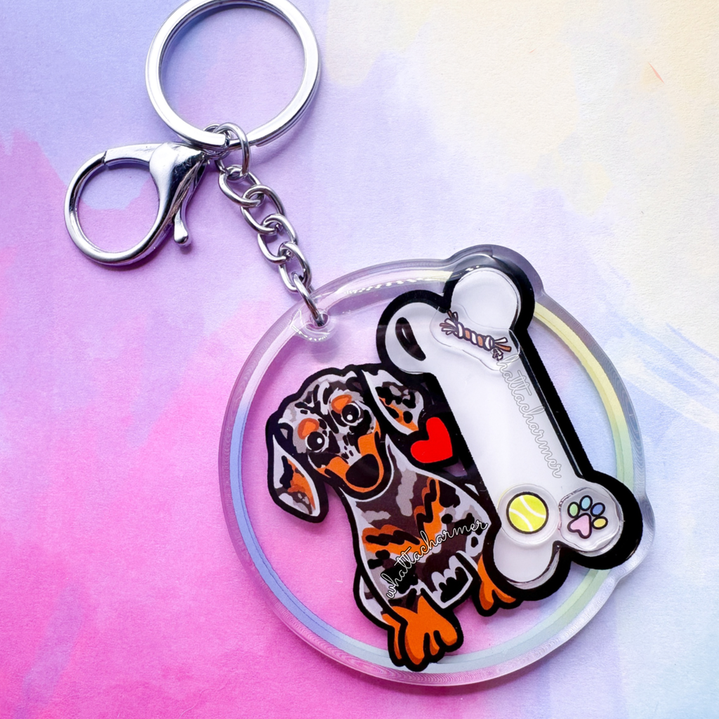 Smooth Silver Dapple Dachshund Keychain