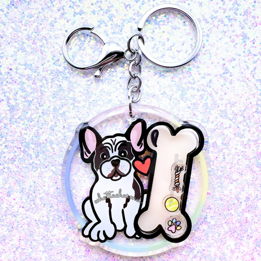 Black Pied French Bulldog Shaker Keychain