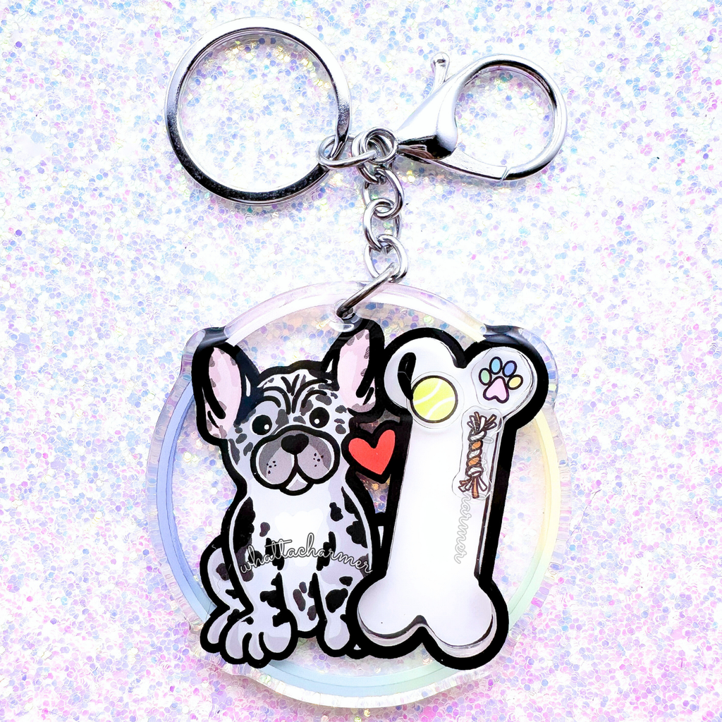 Blue Merle French Bulldog Keychain