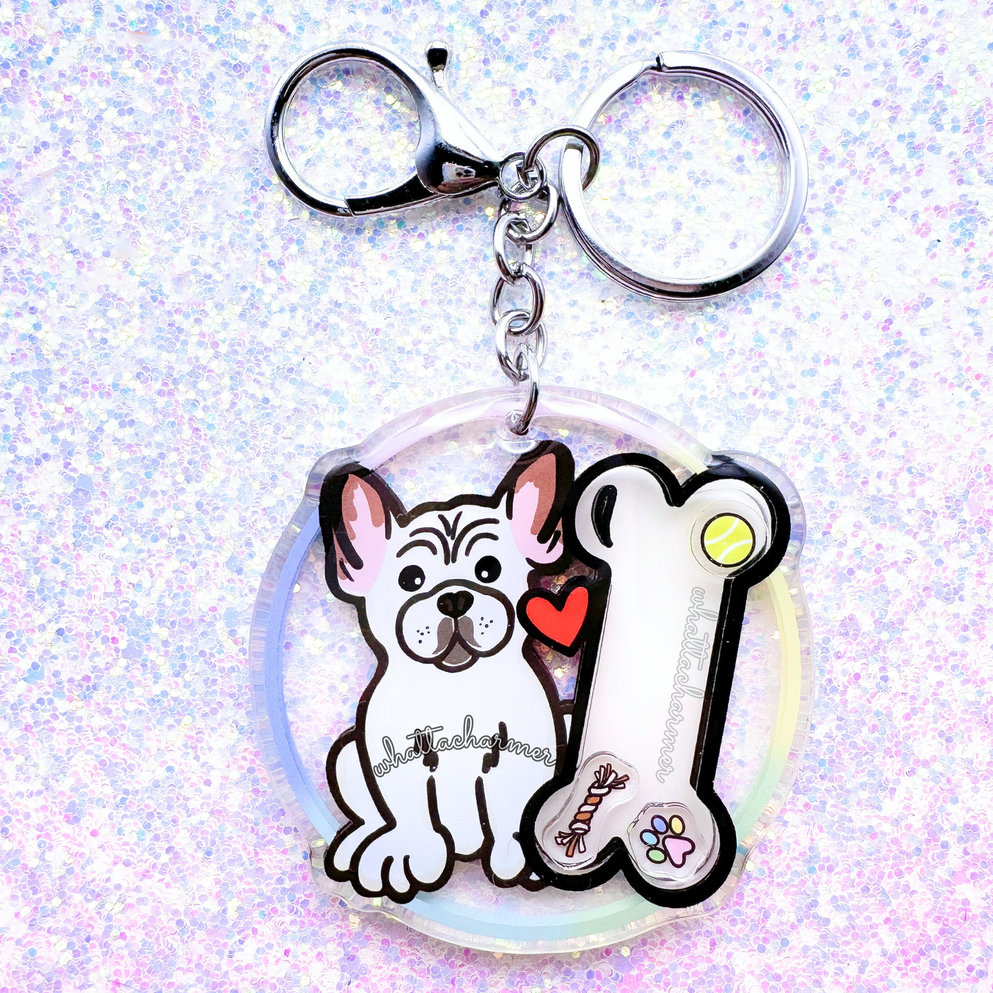 White French Bulldog Shaker Keychain