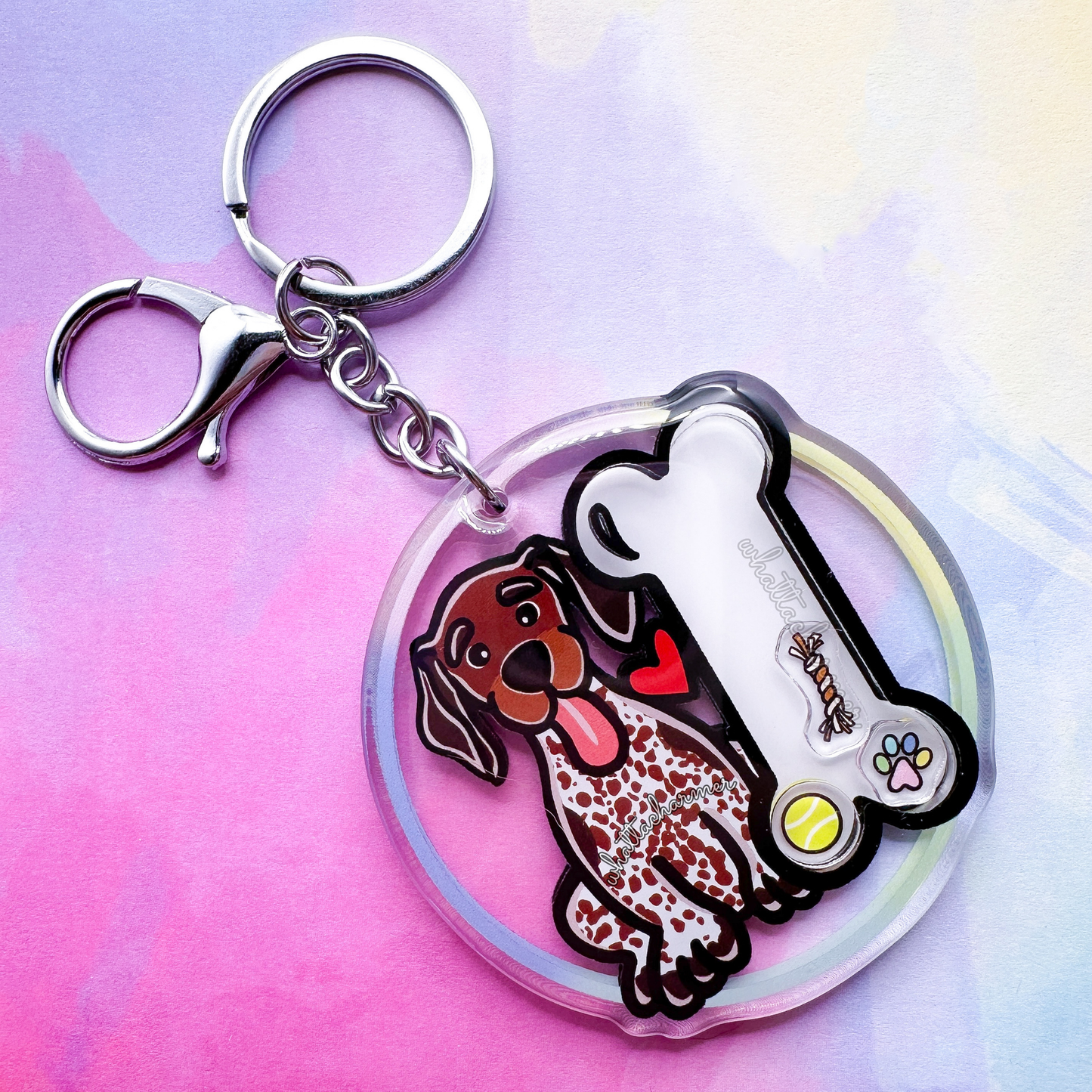 Liver and White German Shorthaired Pointer Shaker Keychain