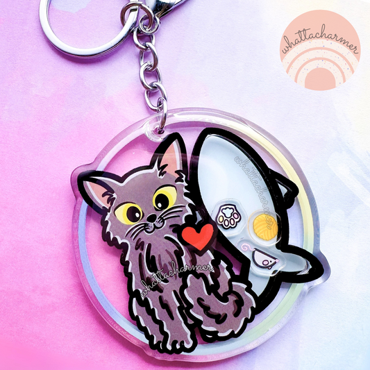Longhaired Gray Cat Keychain