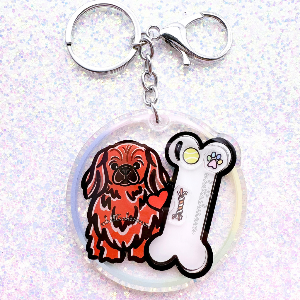 Red Pekingese Keychain