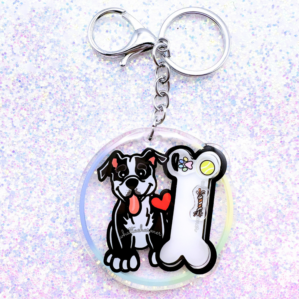 Black and White Pitbull Dog Keychain
