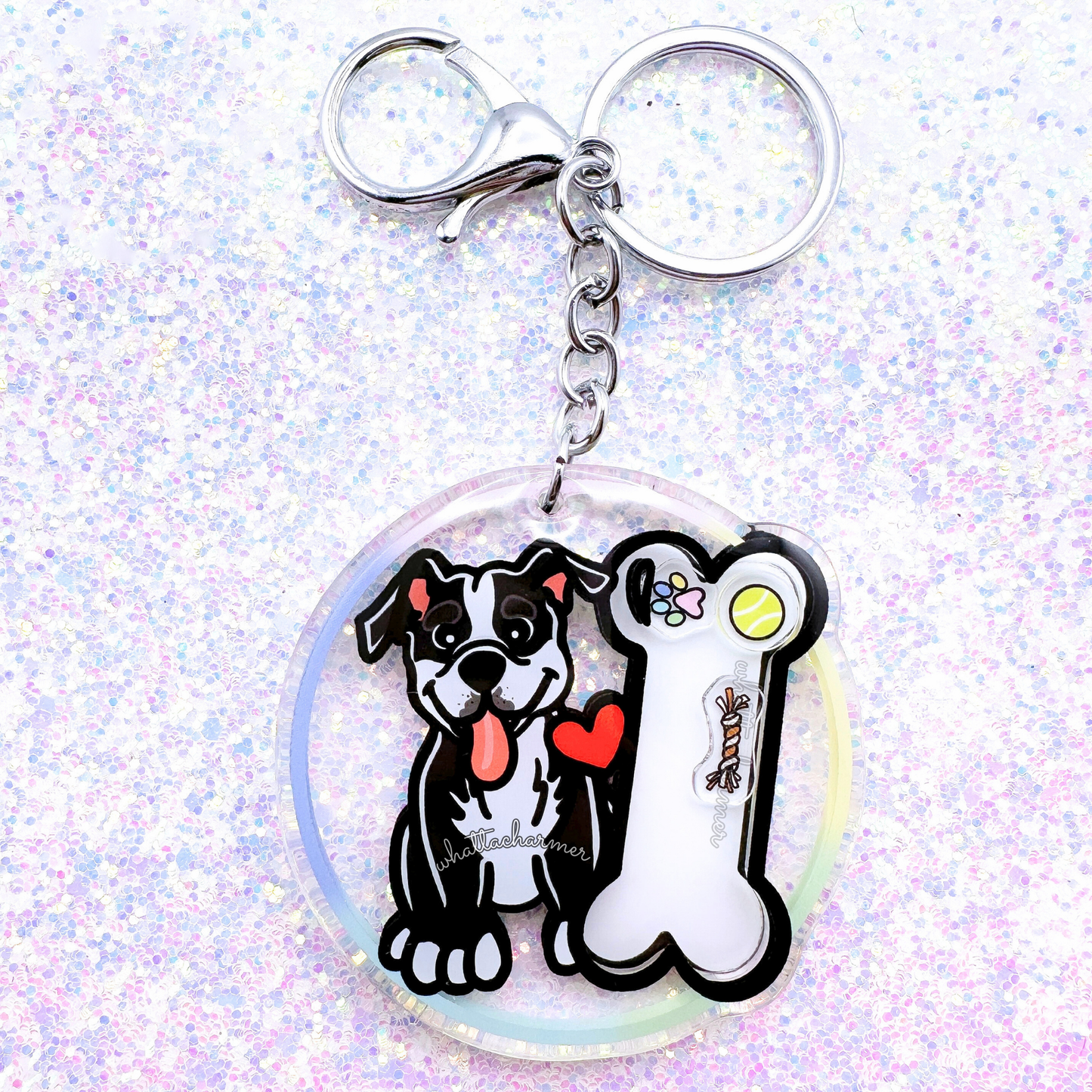 Black and White Pitbull Dog Shaker Keychain