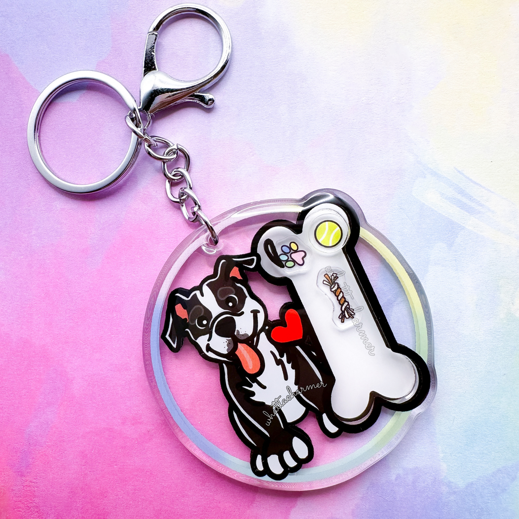 Black and White Pitbull Dog Keychain