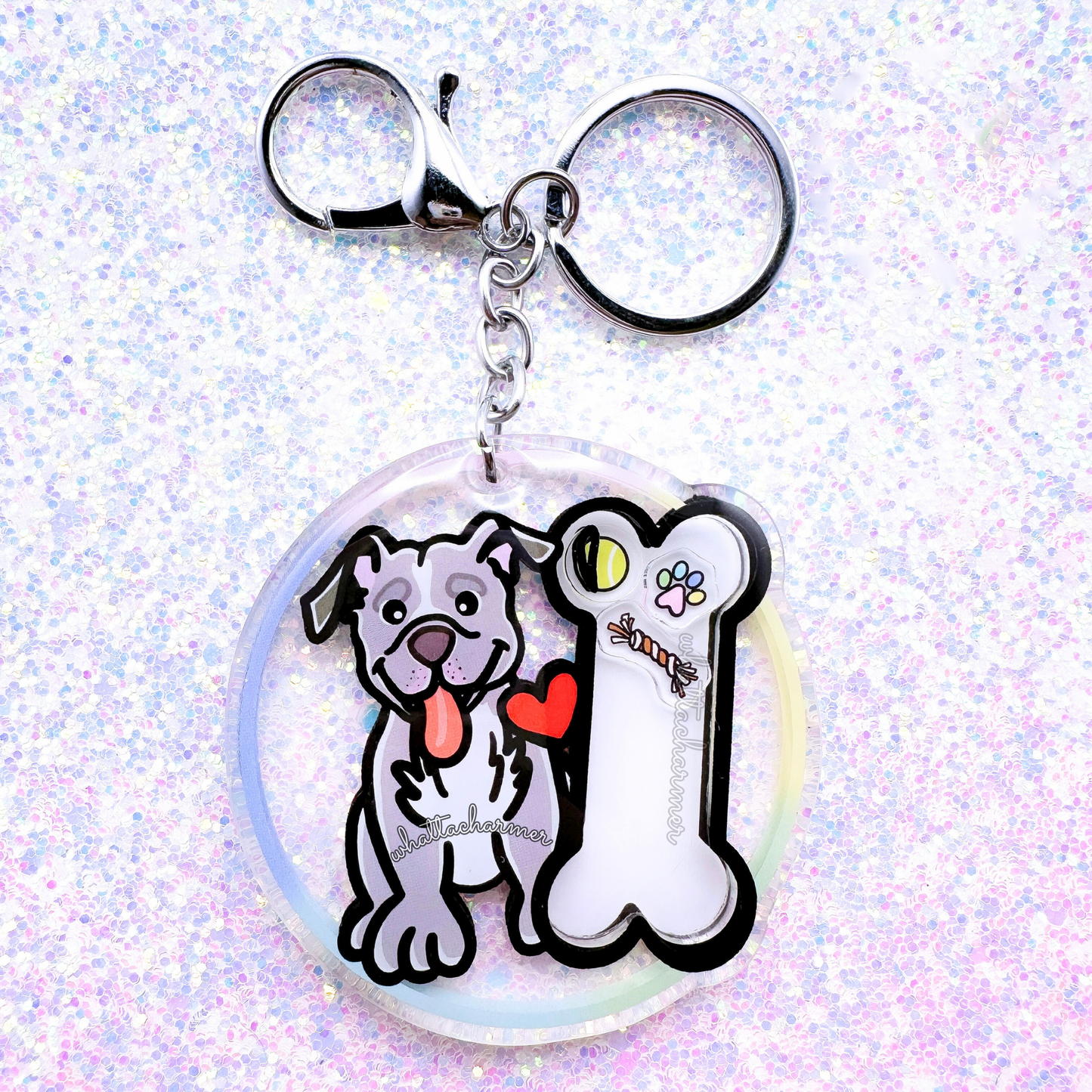 Blue Pitbull Dog Shaker Keychain