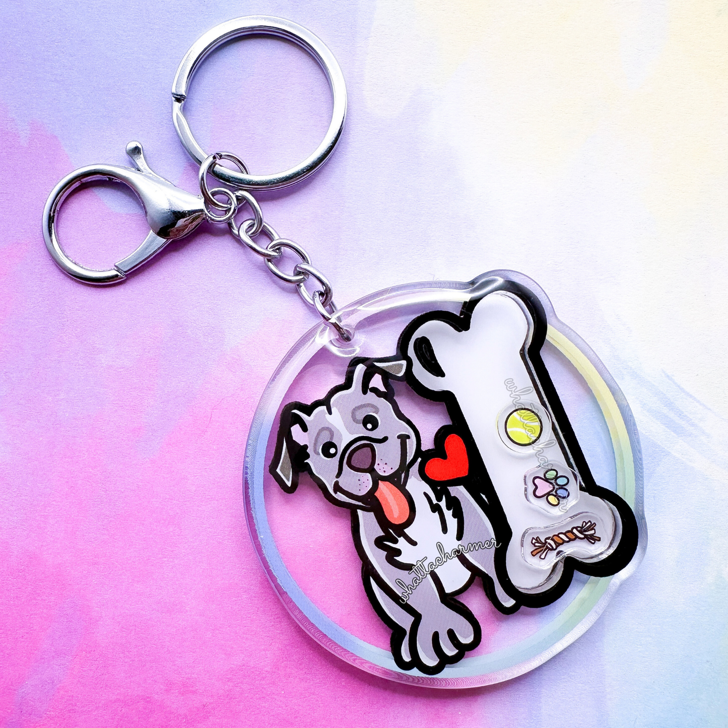 Blue Pitbull Dog Shaker Keychain