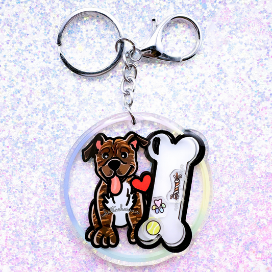 Brown Brindle Pitbull Dog Shaker Keychain