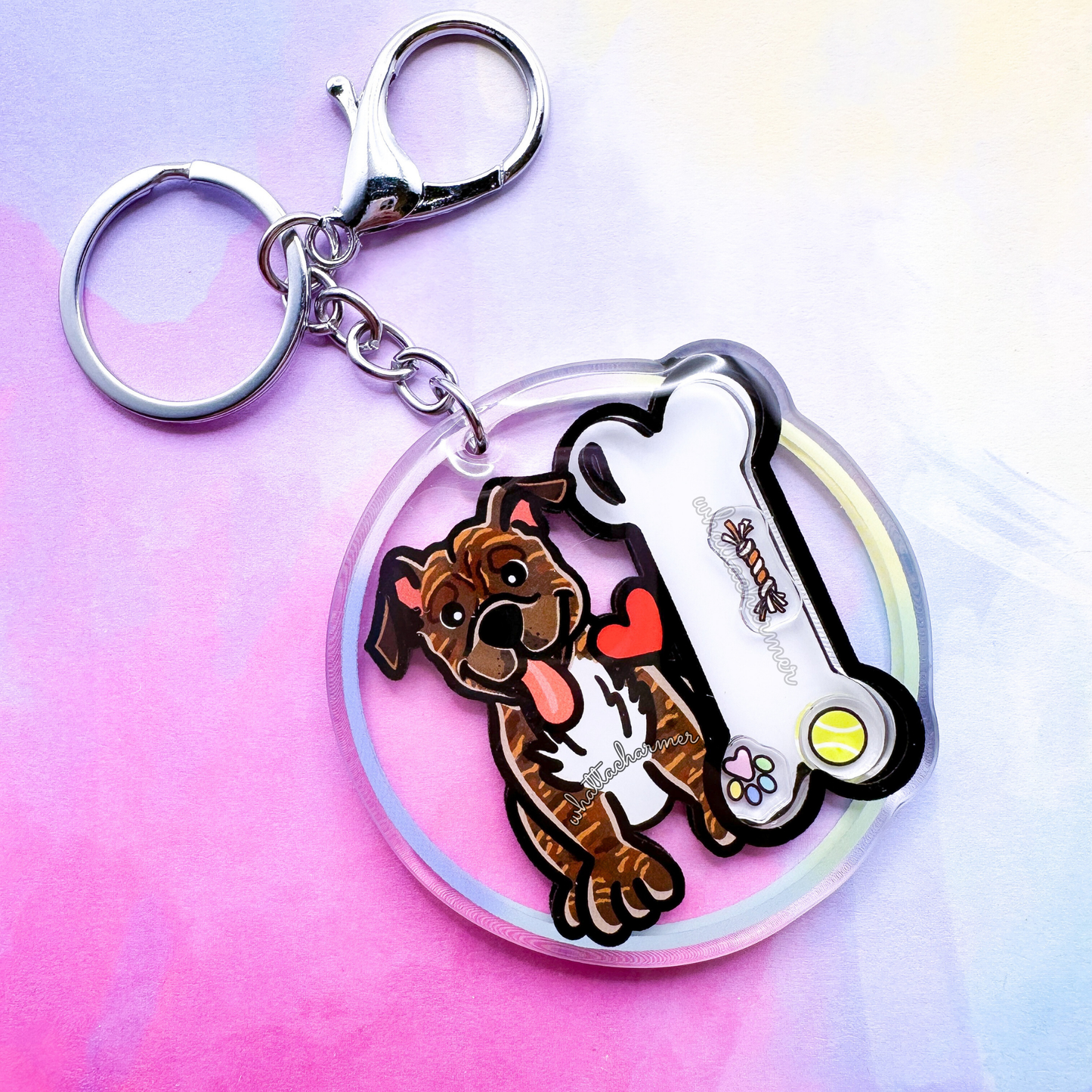 Brown Brindle Pitbull Dog Shaker Keychain