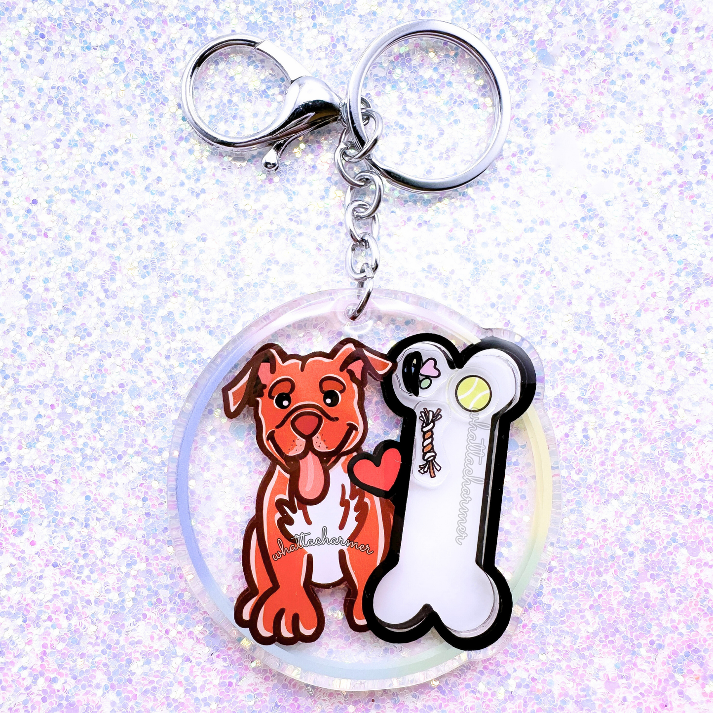 Red Pitbull Dog Shaker Keychain