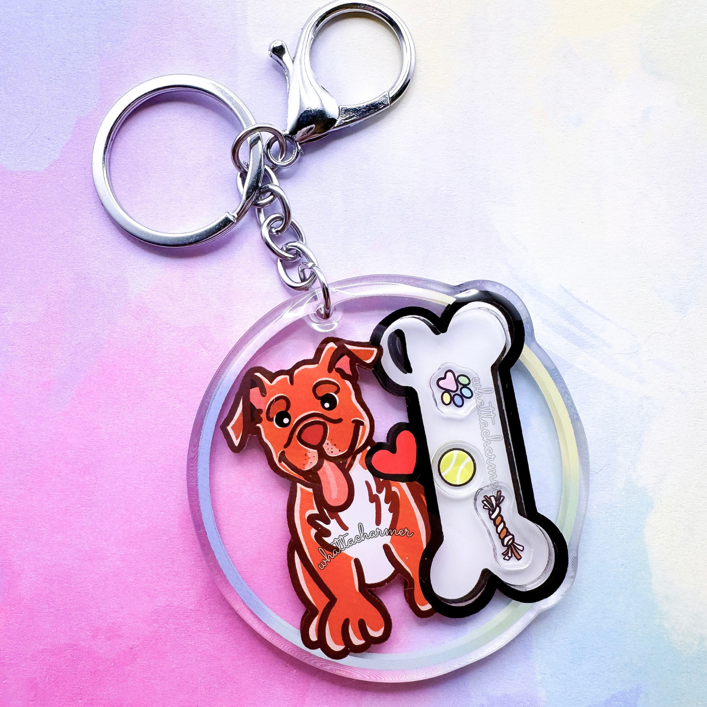 Red Pitbull Dog Shaker Keychain