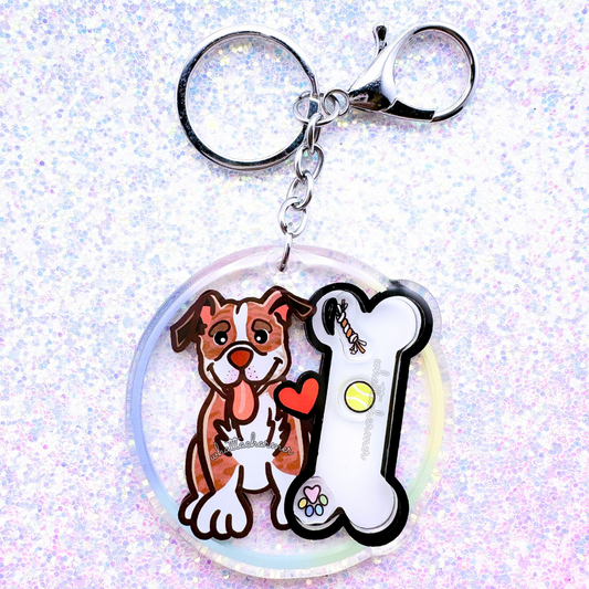 Red Brindle Pitbull Dog Shaker Keychain