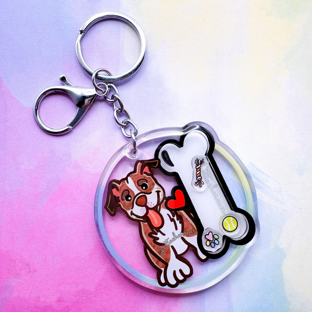 Red Brindle Pitbull Dog Keychain