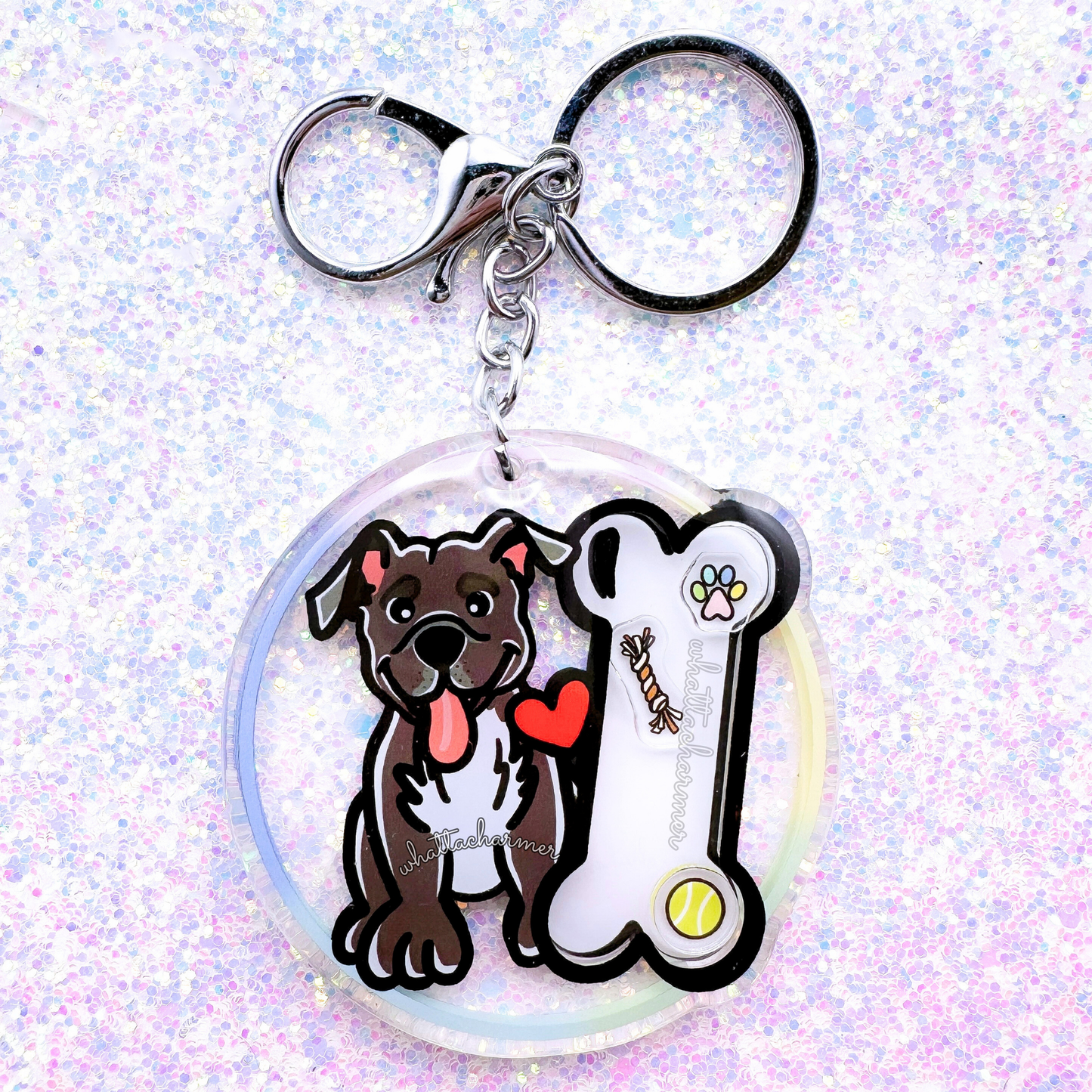 Slate Pitbull Dog Shaker Keychain