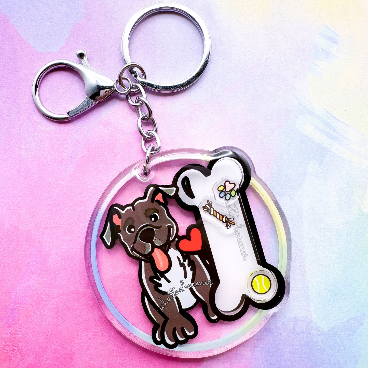 Slate Pitbull Dog Shaker Keychain