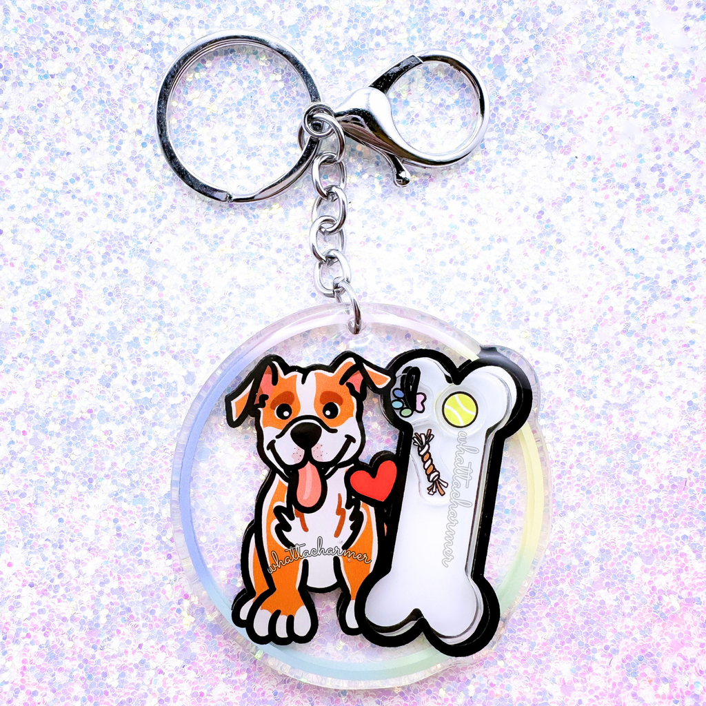 Tan and White Pitbull Dog Keychain