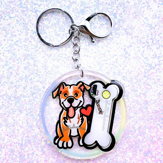 Tan and White Pitbull Dog Shaker Keychain