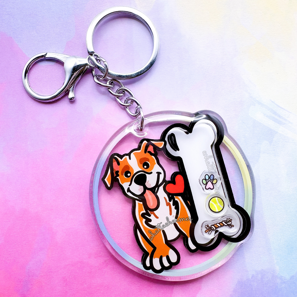 Tan and White Pitbull Dog Keychain