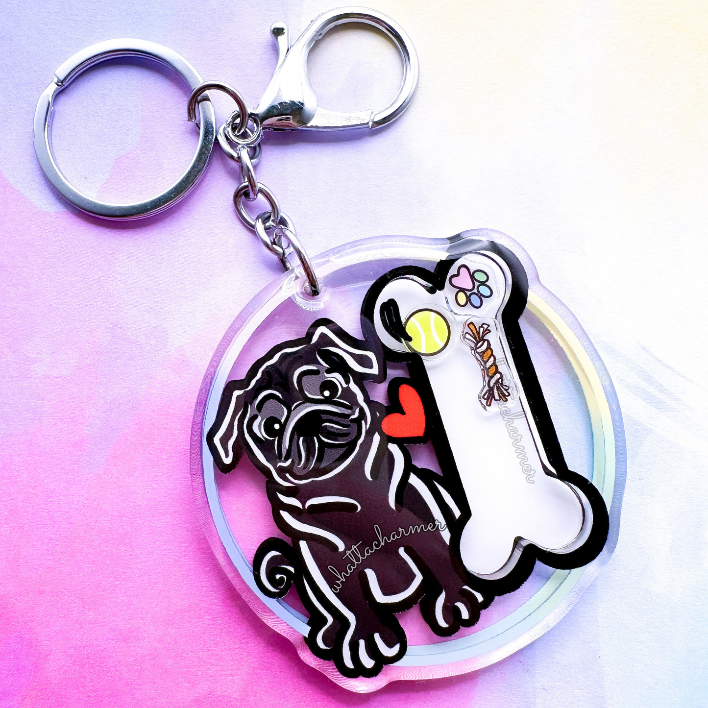 Black Pug Shaker Keychain